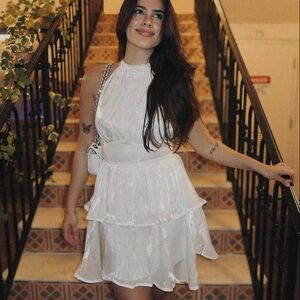 White Layered Satin Sleeveless Dress